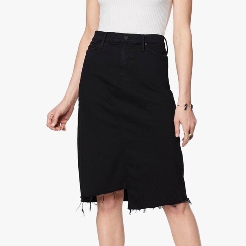 Mother Women's Not Guilty Straight A Step Knee Black Fray Denim Skirt Size‎ 26